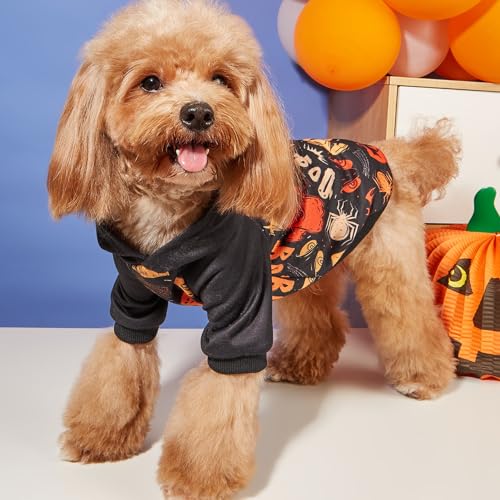 Halloween Hunde Hoodies Geister Fledermaus Kürbis Spinnenmuster Warme Haustiere Sweatshirts Bekleidung Geister Fledermaus Kürbis Halloween Welpenkostüme von Mrisata