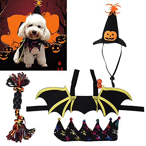 Mrisata 4-teiliges Halloween-Hunde-Fledermaus-Kostüm, Halloween-Haustier-Kostüm, Fledermausflügel, Cosplay-Hundekostüm, Fledermaus-Haustier-Kostüm, Hundekostüm, Anziehzubehör für Katzen, von Mrisata