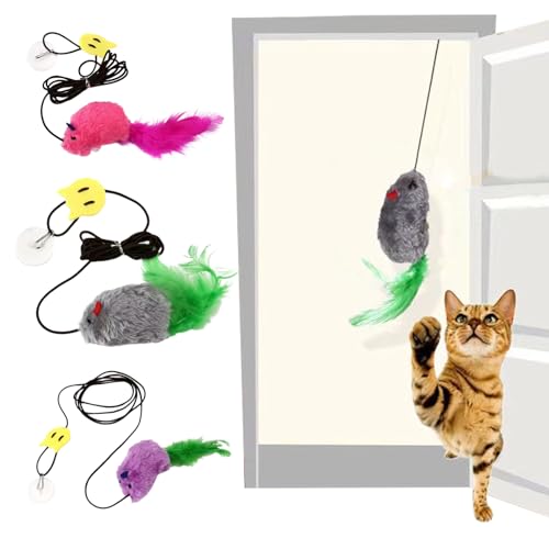 Mrltau 3 Stück Katzenspielzeug Selbstbeschäftigung, Interaktives Katzenspielzeug Maus mit Federschwanz, Katzenspielzeug Türrahmen, Cat Toys for Indoor Cats von Mrltau