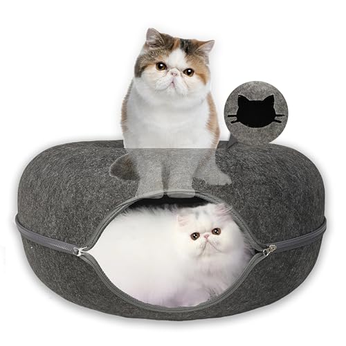 Donut Katzentunnelbett, Peekaboo Katzenhöhle für große Katzen bis zu 13,6 kg, interaktives Spielzelt, Haus für mehrere Katzen, abnehmbar, kratzfest, mit Sichtfenster von Mrocioa