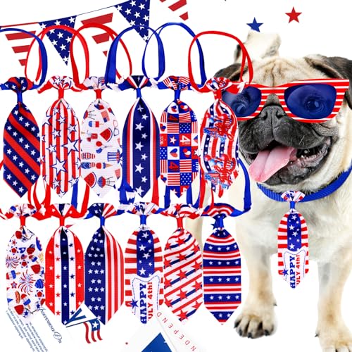 12 Stück Independence Day American Small Dog Ties, Yorkie Dog Neckties, Handmade Ties for Dog, Cute Pet Small Dog Holiday Accessories (4th of Juli Flag Dog Ties) von Mruq pet