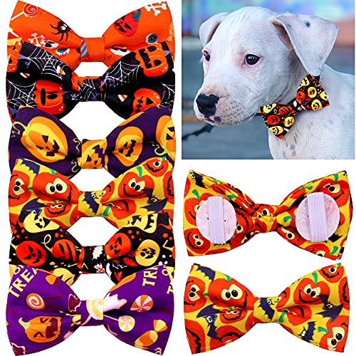 Halloween-Hundehalsband, für kleine Hunde, Fliegen, 6 Stück, doppellagig, Hundehalsband, Totenkopf, Kürbis, Hunde, Fliege, 9.4 cm, abnehmbare Haustierpflege, Fliegen für Hundehalsband-Zubehör von Mruq pet