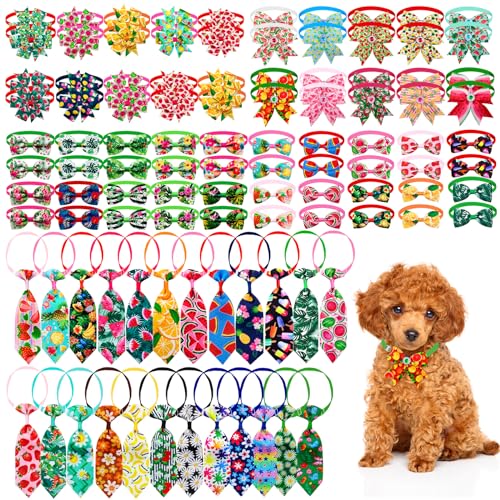 Mruq pet 100-teiliges Sommer-Hundehalsband-Schleifen-Set, Halskette Hund, größenverstellbar, 80 x Hawaii-Frucht-Blumenmuster und 20 x Hunde-Halsbänder für die Halspflege von Mruq pet