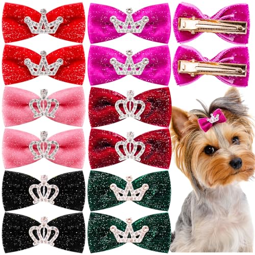 Mruq pet 20 Stück Hundehaarschleifen mit Clips für kleine Hunde, niedlich, handgefertigt, glitzernde Hundeschleifen, Mädchen, Haarspangen, Welpen, Yorkie, Hundehaarpflege, Schleife, Krokodilklemmen von Mruq pet