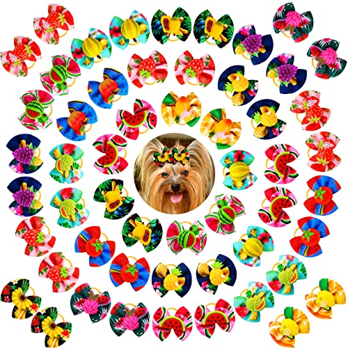 Mruq pet 50 Stück Sommer-Haarschleifen für kleine Hunde, große Obst- und Hundeschleifen mit Gummibändern, für Welpen, Hundehaar-Accessoires (A311-50) von Mruq pet