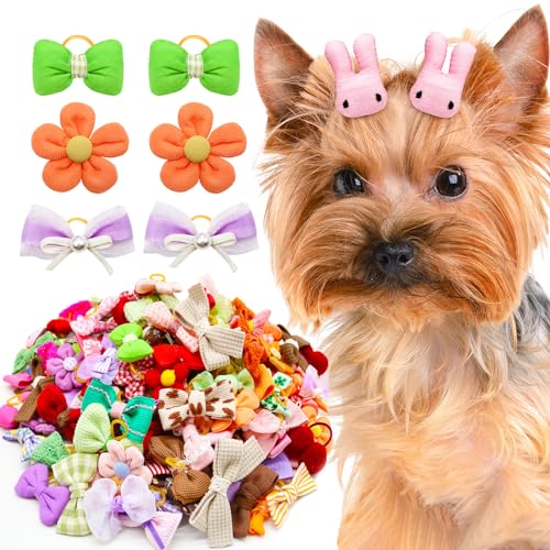 Mruq pet Haarschleifen für kleine Hunde mit Gummibändern, für Welpen, handgefertigt, niedliche Hundeballschleifen für den Urlaub, Alltag, Yorkie-Hundehaar-Zubehör (A339), 20 Stück von Mruq pet