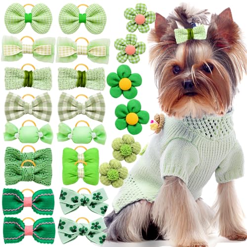 Mruq pet Haarschleifen für kleine Hunde mit Gummibändern, für kleine Hunde, handgefertigt, niedlich, Blumenballschleifen, für Urlaub, Yorkie, Hundehaar-Zubehör, 20 Stück von Mruq pet
