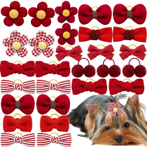 Mruq pet Haarschleifen für kleine Hunde mit Gummibändern, handgefertigt, niedliche Hundehaarschleifen für den Urlaub, Alltag, Yorkie, Haarschmuck, 20 Stück von Mruq pet