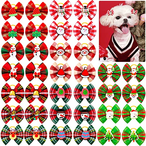 Mruq pet XM030 Weihnachtsschleifen für kleine Hunde, Hundeschleifen mit Gummibändern, Weihnachts-Welpen-Hundepflege-Schleifen, Kaninchen, Haarzubehör (80 Stück) von Mruq pet
