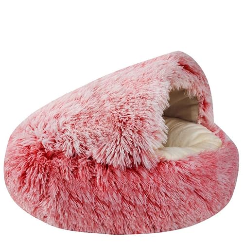 MsHtv Waschbares, rundes, halbgeschlossenes Katzenbett, Hundebett, rutschfeste Hundematte, Anti-Angst-Hundekorb(80cm, Pink) von MsHtv