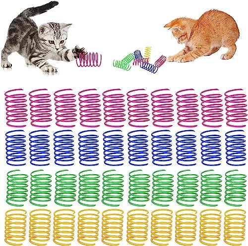 MsTeco 40 Stück Katzenspielzeug Spirale Katzen Spielzeug Spiralfeder Frühlingsspielzeug 4 Farben Interaktive Spielzeugkatze Zum Schlagen Beißen und Jagen Aktive und Gesunde Spielzeuge für Katzen von MsTeco