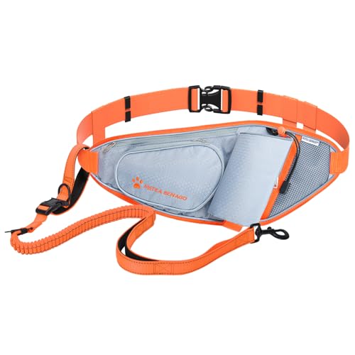 Multi-Sport-Hüfttasche mit reflektierendem und wasserdichtem Design, robuste Hundeleine für große Hunde, freihändige Hundeleine für Camping, Wandern, Laufen, Radfahren, Training von Hunden, Silber von MsteaBenago