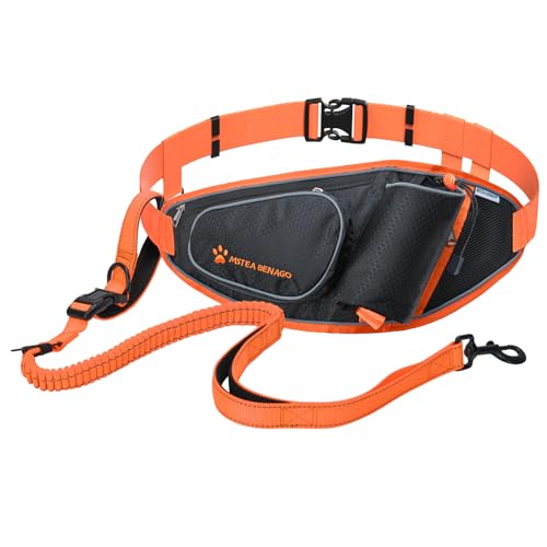 Multi-Sport-Hüfttasche mit reflektierendem und wasserdichtem Design, robuste Hundeleine für große Hunde, freihändige Hundeleine für Camping, Wandern, Laufen, Radfahren, Training von Hunden, Schwarz von MsteaBenago