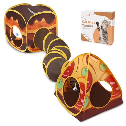 Katzentunnel-Spielzeug und Würfel, Kombi-Katzentunnel für Indoor-Katzen, Schlauch mit Spielball, interaktives Faltzelt zum Verstecken, Jagd und Ausruhen, All-in-One-Set, Pizza von Msutree