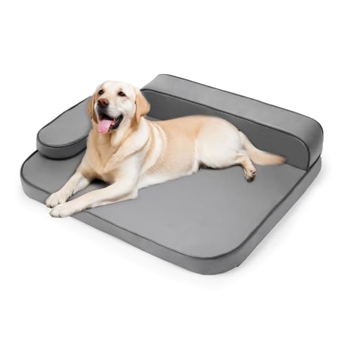 Msutree XL Hundebett für große Hunde, leicht zu reinigendes Hundesofa, Luftleder-Haustierbett, flecken- und wasserdichtes Hundebett mit Memory-Schaum und waschbarem Bezug, Grau, Größe XL von Msutree