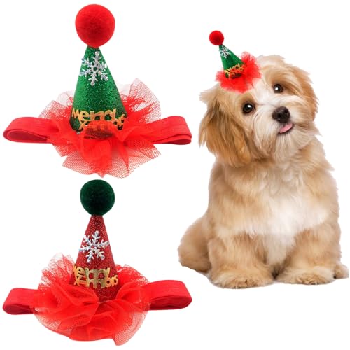 2 Pcs Weihnachts Hundeparty Hut Verstellbares Riemen Weihnachtshüte Hundekegel Geburtstag Hüte Haustier Weihnachts Dress Up Outfit Welpen Kätzchen Pflege Accessoires Kostüme für Hundekatze Chinchillas von Mtbricey