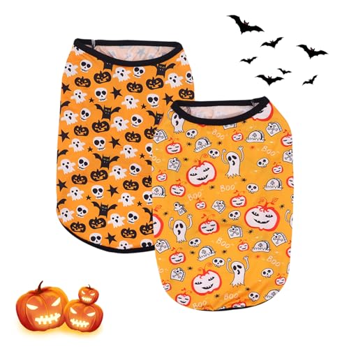 2 Stück Halloween Hundepullover Kleine Mittlere Hunde Winter Hundemäntel Kürbis Geist Hundekleidung Weich Warmer Hunde Pullover Hund Katzen Gestrickt Haustier Kostüm Weste Outfit für Kaltes Wetter von Mtbricey