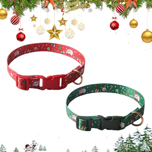 2 Stücke Weihnachten Hundehalsband Verstellbarer Kätzchenkragen Rotgrüne Katzenkragen Dog Biegekragen Schnellverschluss Schnalle Verstellbares Weichkragen für Kleine Mittelgroße Hundekatze Haustier von Mtbricey