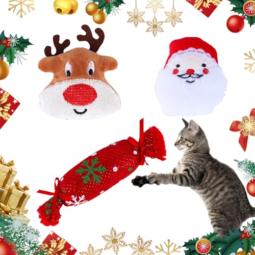 3 Stück Weihnachten Katzenminze Katzenspielzeug Katzenminze Plüschtiere Interaktives Katzen Katzenminze Spielzeug Weichem Plüsch Santa Rentier Süßigkeiten Haustier Spielzeug Katze Kauspielzeug Kissen von Mtbricey