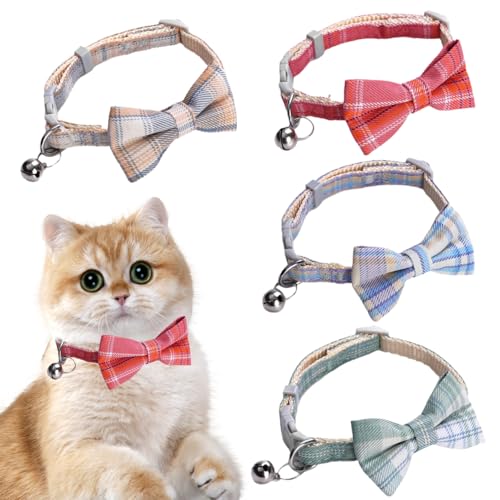 4Pcs Katzenhalsband mit Glöckchen und Fliege 22–30cm Verstellbar Schnellverschluss Katzenkrawatten Süßes Mehrfarbiges Katzenhalsband Kleine Welpen Sicherheitsfliege Haustierbedarf für Katzen (Style B) von Mtbricey