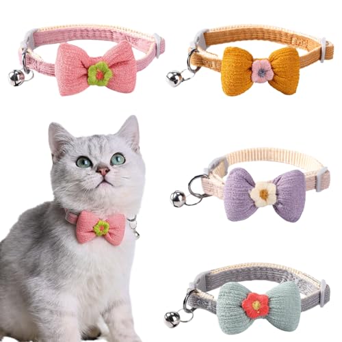 4Pcs Katzenhalsband mit Glöckchen und Fliege 22–30cm Verstellbar Schnellverschluss Katzenkrawatten Süßes Mehrfarbiges Katzenhalsband Kleine Welpen Sicherheitsfliege Haustierbedarf für Katzen (Style A) von Mtbricey