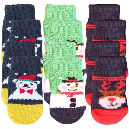 6 Paare Weihnachten Anti-Rutsch Hundesocken,Hund Pfote Protector,Weiche Katzensocken,Socken für Haustiere mit Gummiverstärkung,Pfotenschutz und Traktion Dank Silikon-Gel,für Indoor Outdoor Hunde von Mtbricey