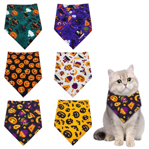 6 Stück Halloween Hund Bandanas,Hexe Kürbis Hundehalstuch,Weiches Dreieckstuch,Haustier Dreieck Lätzchen Halstuch,Waschbarer Kopftücher,Halsdreiecke für Welpe Klein Mittel Groß Hund Katze Kostüm Dekor von Mtbricey