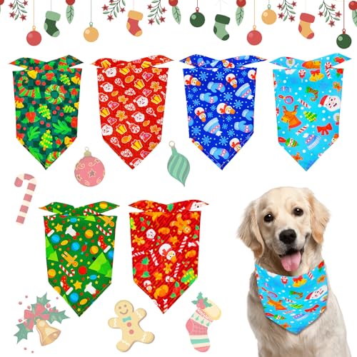 6 Stück Weihnachten Hundehalstücher Weihnachtsmann Hunde Bandanas Hund Latzer Verstellbar Dreieck Waschbar Hunde Katze Schal Bow Hundekragen Kerchief Schal für Kleine Mittelgroße Hunde Katzen (L) von Mtbricey