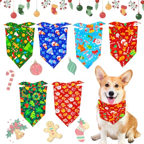 6 Stück Weihnachten Hundehalstücher Weihnachtsmann Hunde Bandanas Hund Latzer Verstellbar Dreieck Waschbar Hunde Katze Schal Bow Hundekragen Kerchief Schal für Kleine Mittelgroße Hunde Katzen (S) von Mtbricey