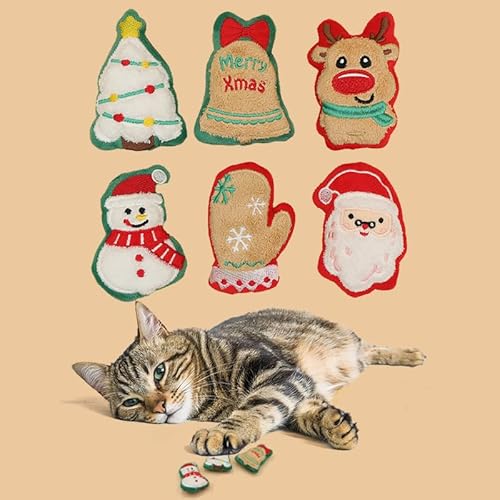 6 Stück Weihnachten Katzenminze Katzenspielzeug Katzenminze Plüschtiere Interaktives Katzen Katzenminze Spielzeug Weichem Plüsch Santa Weihnachtsbaum Süßigkeiten Haustier Spielzeug Katze Kauspielzeug von Mtbricey