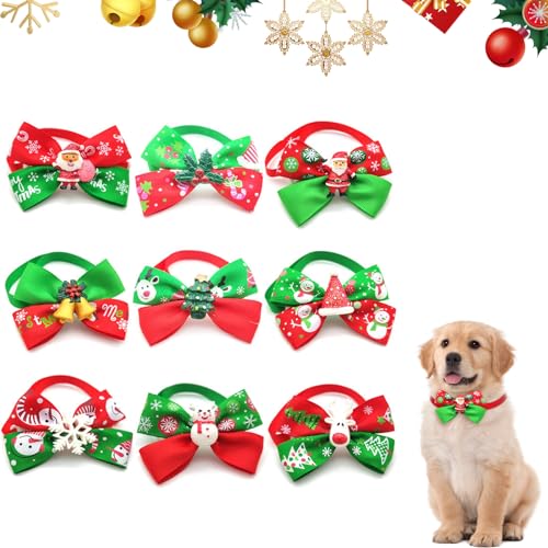 9 Pcs Weihnachten Haustier Halsband Verstellbare Katzenhund Bowties Kragen Welpe Fliege Krawatte mit Festlichen Designs Weihnachts Haustier Pflegezubehör für Geburtstag Halloween Weihnachten (Style A) von Mtbricey