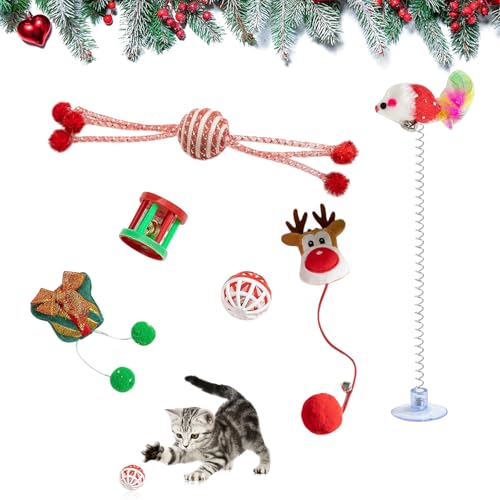 Weihnachts Katzenspielzeug Interaktives Katzenspielzeug Kätzchen Spielzeug für Innenhilfe Katze Federspielzeug Wandspielzeug Spielzeugstrumpf Geschenke Set Kätzchen Kauspiel Spielzeug (6 Pieces A) von Mtbricey