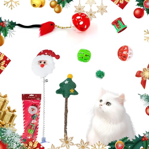 Weihnachts Katzenspielzeug Interaktives Katzenspielzeug Kätzchen Spielzeug für Innenhilfe Katze Federspielzeug Wandspielzeug Spielzeugstrumpf Geschenke Set Kätzchen Kauspiel Spielzeug (7 Pieces) von Mtbricey