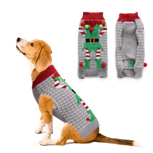 Weihnachtspullover für Hunde Warm Winter Strickwaren Weihnachten Haustier Pullover Weste Weihnachten Rentier Strickkleidung Kostüm Haustier Kleidung für Kleine Mittelgroße Hunde Katze (Style C, M) von Mtbricey