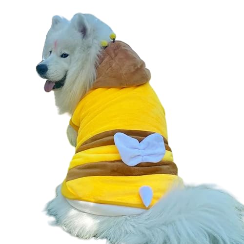 MuYaoPet Bienenkostüm für mittelgroße und große Hunde, lustige Kleidung, Cartoon-Kostüm für Halloween, Weihnachten, Winter, warmer Haustier-Kapuzenpullover, Pyjama, Mantel (Gelb, Größe 3XL von MuYaoPet