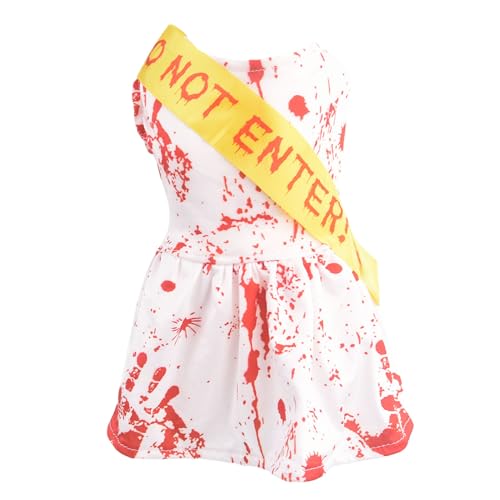 MuYaoPet Blutiges Halloween-Killer-Hundekostüm, gruseliges Outfit, Blutspritzer, Tutu-Kleid mit Schärpe, lustige Haustier-Kleidung für kleine Hunde, Katzen (Kleid, Größe M) von MuYaoPet