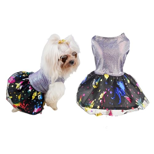 MuYaoPet Glänzendes Halloween-Hundekleid, Hexenkostüm, Haustier-Katzen-Tutu-Rock, Kleidung für kleine Hunde, Katzen, Mädchen, Lila, S (Haustier 1,4–2,3 kg) von MuYaoPet