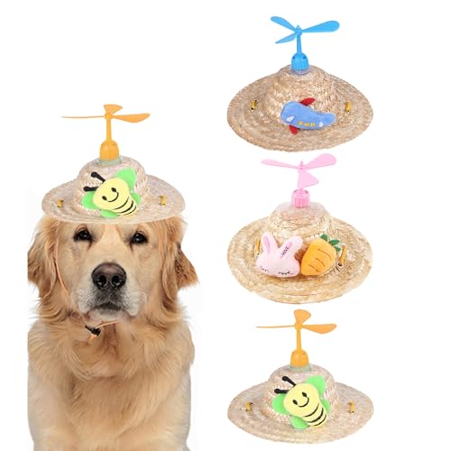 MuYaoPet Sombrero-Hut für Hunde mit lustigem Propeller, Sommer-Haustier-Sonnenkappe, Partyhut, Kostüm für kleine, mittelgroße und große Hunde, Hundehaar-Accessoires (Gelb, Größe M (für mittelgroße von MuYaoPet