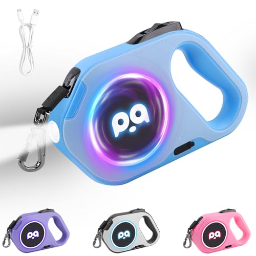 Mucek Hundeleine 5m für große kleine Hunde, Leine Hund mit LED, Hundeleine Einziehbar mit Rutschfester Griff, Dog Leash mit Einzugs-Bremse Ergonomischer (Blau) von Mucek