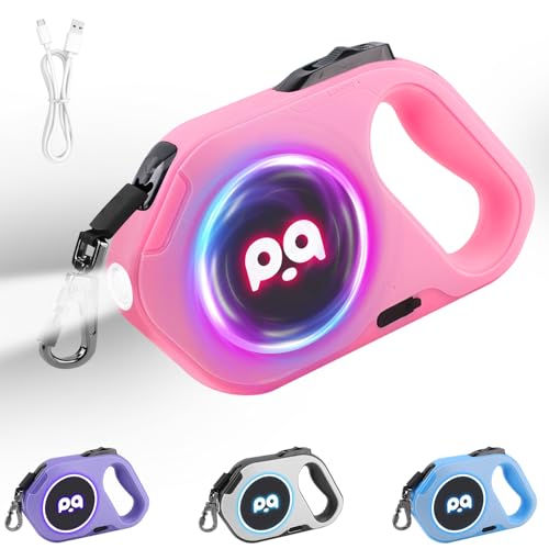 Mucek Hundeleine 5m für große kleine Hunde, Leine Hund mit LED, Hundeleine Einziehbar mit Rutschfester Griff, Dog Leash mit Einzugs-Bremse Ergonomischer (Rosa) von Mucek