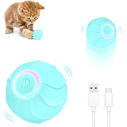 Mucek Power Ball 2.0, Katzenspielzeug Elektrisch, Katzenball mit LED Licht, Interaktives Katzenspielzeug Ball, Automatischer 360-Grad-Rollball und 2 cm Sprungkraft, Blau von Mucek