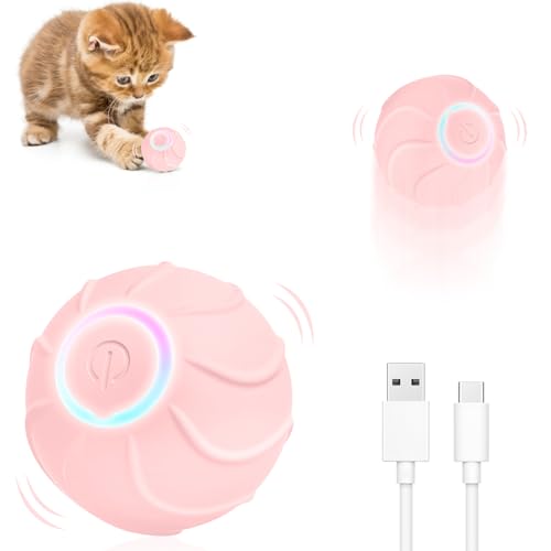 Mucek Powerball 2.0 Katze, Katzenspielzeug Elektrisch, Katzenball mit LED Licht, Interaktives Katzenspielzeug Ball, Automatischer 360-Grad-Rollball und 2 cm Sprungkraft, Rosa von Mucek