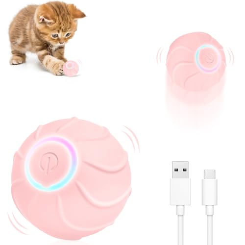 Mucek Powerball 2.0 Katze, Katzenspielzeug Elektrisch, Katzenball mit LED Licht, Interaktives Katzenspielzeug Ball, Automatischer 360-Grad-Rollball und 2 cm Sprungkraft, Rosa von Mucek