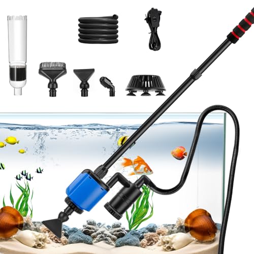 Mulmsauger Aquarium, Aquarium Sauger Aquarium Reinigungsset Mit 6 Funktionellen Bürstenköpfen, 36W 6 in 1 Mulmsauger Aquarium Elektrisch für Wasserwechsel und Bodengrund Reinigen (Blau) von Mucek