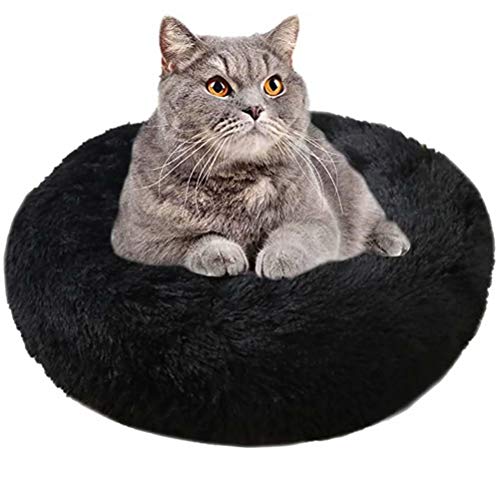 Muchas Hundebett Plüsch Haustierbett, Flauschig Weich, Schwamm rutschfestem Waschbar, Gelten Welpen Haustier - Schwarz Ø 60cm von Muchas