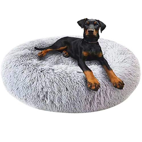 Muchas Hundebett plüsch Deluxe Haustierbett, Flauschig Weichu Improved Sleep, rutschfest atmungsaktiv, Gelten mittelgroße Haustiere - Hellgrau Ø 80cm von Muchas