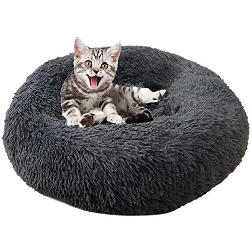 Muchas Katzenbett plüsch Plüsch Haustierbett, Flauschig Weichu Improved Sleep, Leicht entfernen, Gelten mittelgroßen Hund - Dunkelgrau Ø 110cm von Muchas