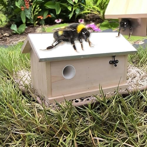 Mucola Hummelhaus aus Holz 28,5x15,5x17cm Hummelkasten Nistkasten | wetterfestes aufklappbares Dach | Insektenhaus Insektenhotel Hummelnistkasten Hummelhotel von Mucola