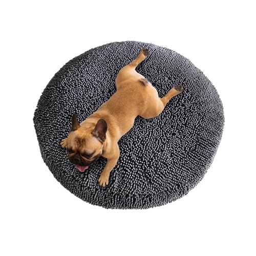 Muddy Mat® Cloud K-9 Bett für Hunde und Katzen, weiches und entspannendes Donut-Hundebett, Chenille-Material, abnehmbarer Bezug, waschbar und trocknergeeignet, Grau, Größe S (63,5 x 63,5 cm) von Muddy Mat