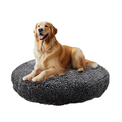 Muddy Mat® Cloud K-9 Hundebett für Hunde und Katzen, weiches und entspannendes rundes Hundebett, Chenille-Material, abnehmbarer Bezug, waschbar und trocknergeeignet, Grau, Größe L (102 x 101 cm) von Muddy Mat